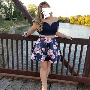 2-pc Navy Floral Homecoming / Cocktail Dress